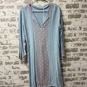 Blue Dress with Orange Circle Pattern